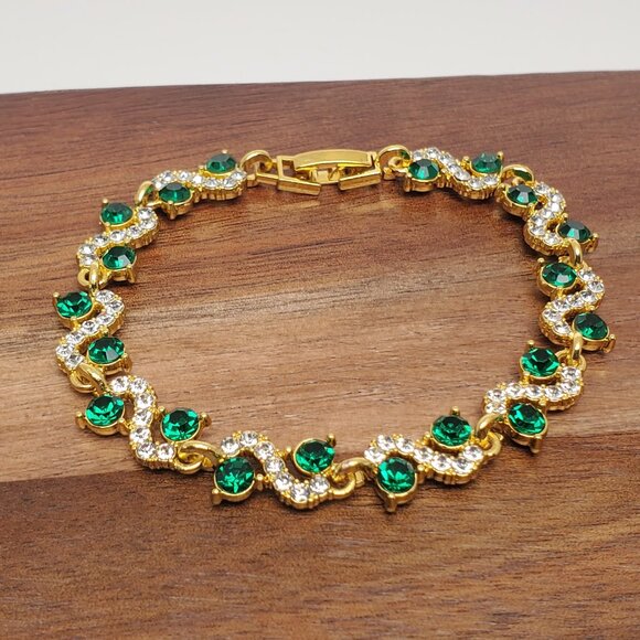 14K Gold Womens 1ct Diamond 2ct Green Emerald Gemstone Tennis Bracelet Jewelry